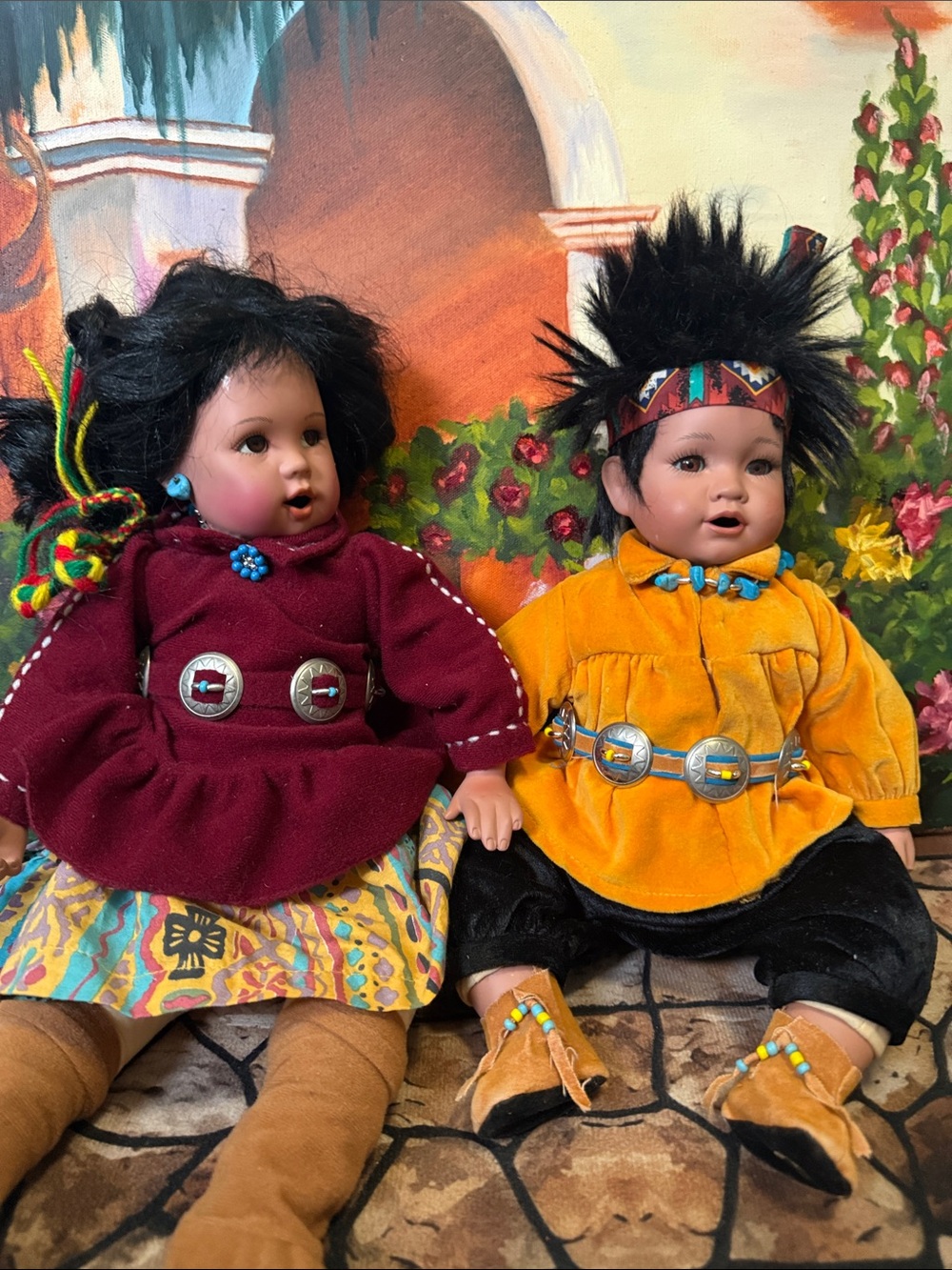 2porcelain dolls in Navajo Costumes,listed separately,Today $20.Tells about them